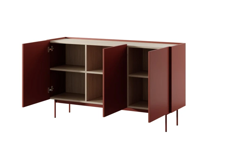 Nowoczesna komoda Color K-144 w kolorze Ceramic Red 144 cm widok na otwartą szafkę