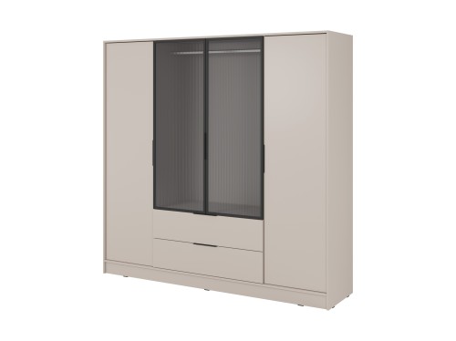 Szafa ubraniowa Kelly 4D RM beżowa kaszmir z drążkiem ujęcie pod kątem eksponujące ramki aluminium