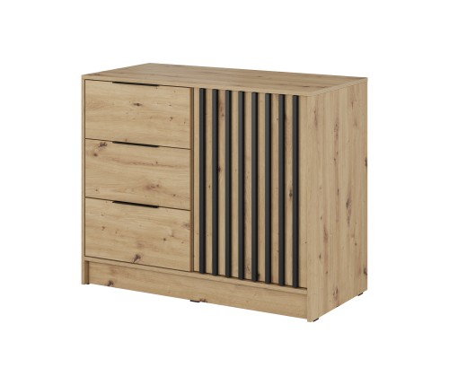 Nowoczesna komoda Nelly 2D dąb artisan z lamelami ujęcie pod kątem