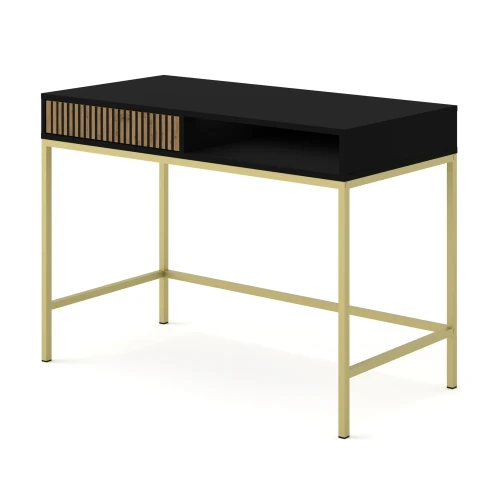 Toaletka Ravenna F 1s Frez MDF Malowany Czarny Mat / Dąb Artisan, Złota Rama