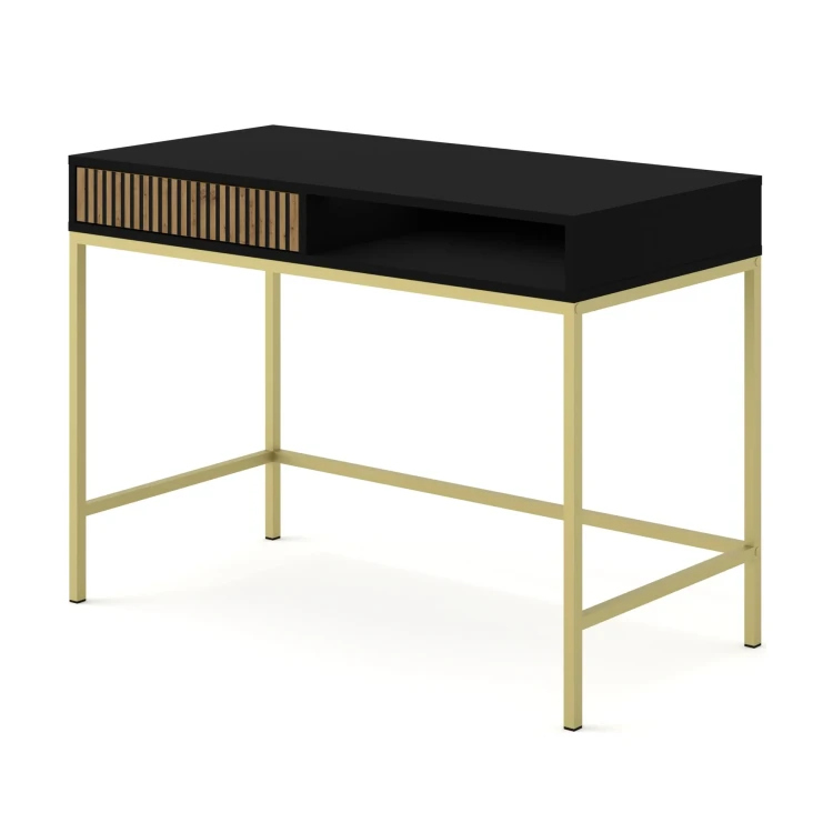 Toaletka Ravenna F 1s Frez MDF Malowany Czarny Mat / Dąb Artisan, Złota Rama