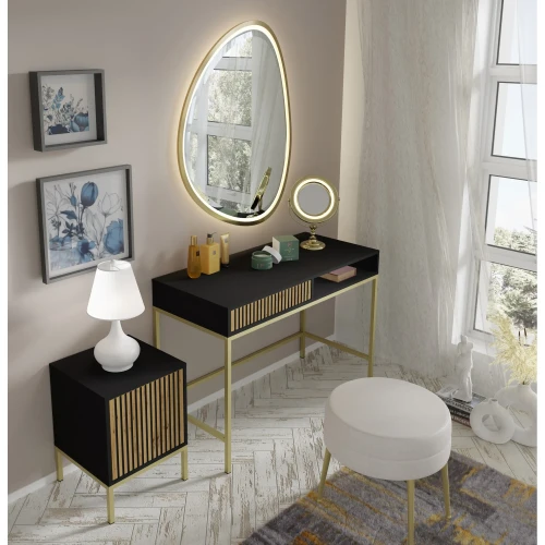 Toaletka Ravenna F 1s Frez MDF Malowany Czarny Mat / Dąb Artisan, Złota Rama