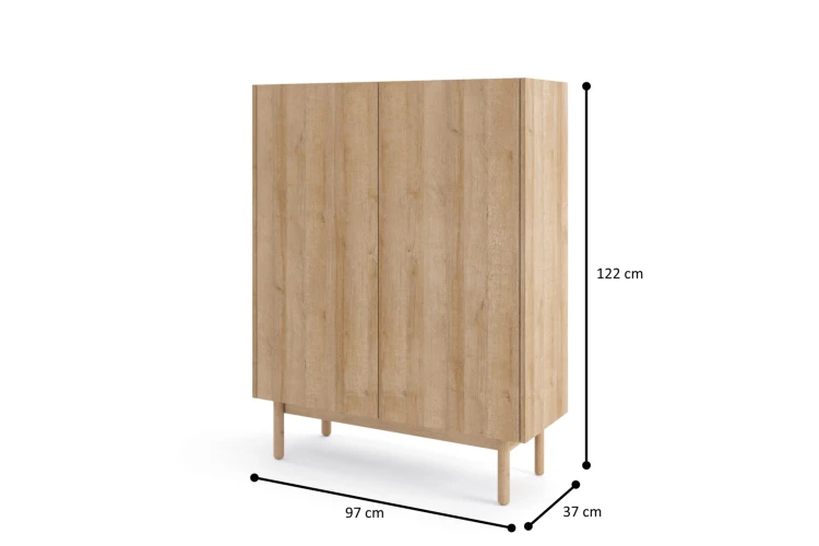 Wymiary wysokiej komody Boho KD97 97x122x37 cm wizualizacja bryły