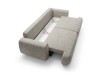 Sofa Pocket z wysuniętym siedziskiem ukazująca praktyczny pojemnik na pościel wewnątrz skrzyni.