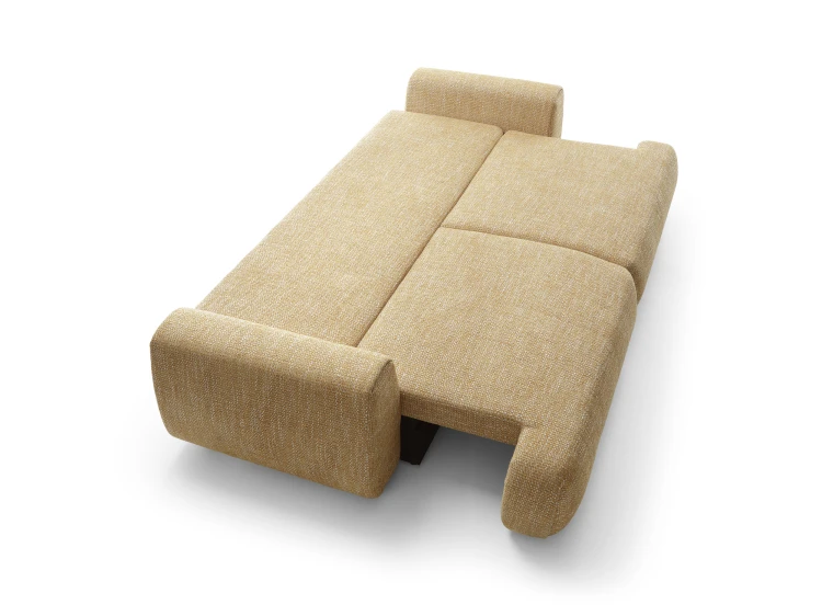 Miodowa sofa Pocket rozłożona do funkcji spania o powierzchni 147x200 cm z użyciem automatu DL.