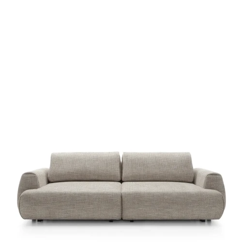 Nowoczesna sofa Pocket w szarej tkaninie Silencio 19 z dużymi miękkimi poduchami o szerokości 260 cm.