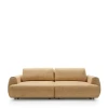 Designerska sofa Pocket w miodowej tkaninie Silencio 53 z dużymi miękkimi poduchami o szerokości 260 cm.