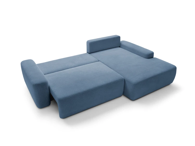 Granatowy narożnik Bouli M rozłożony do funkcji spania o powierzchni 210x134 cm z systemem SMART.