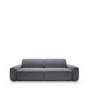 Designerska grafitowa sofa Bouli w tkaninie Raven 18 o obłym kształcie i szerokości 257 cm.