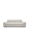 Designerska kremowa sofa Bouli w tkaninie Raven 22 o obłym kształcie i szerokości 257 cm.