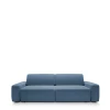 Designerska granatowa sofa Bouli w tkaninie Raven 86 o obłym kształcie i szerokości 257 cm.