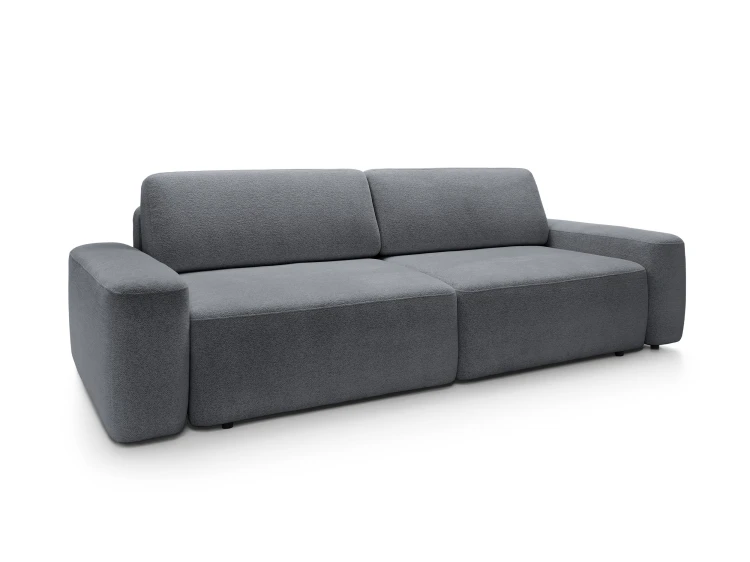 Sofa Bouli Raven 18 Grafitowa widziana pod kątem, podkreślająca zaokrąglone boki i głębokość 105 cm.