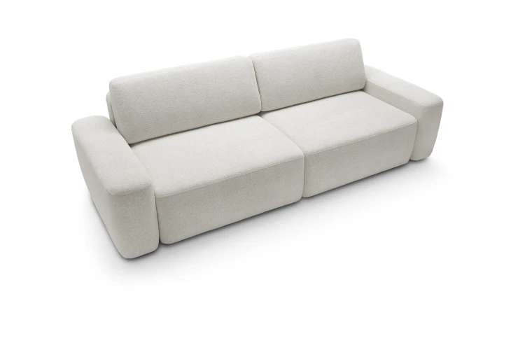 Sofa Bouli Raven 22 Kremowa widziana pod kątem, podkreślająca zaokrąglone boki i głębokość 105 cm.