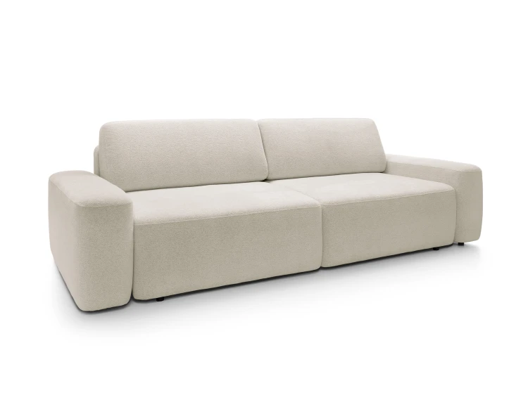 Sofa Bouli Raven 24 Beżowa widziana pod kątem, ukazująca głębokość 105 cm i zaokrąglone boki.