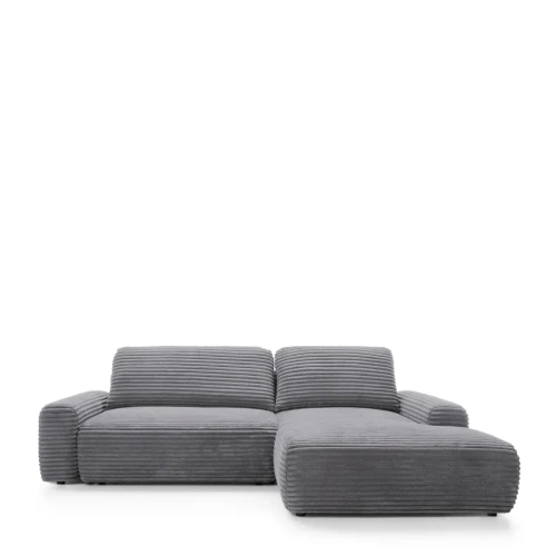 Nowoczesny antracytowy narożnik Cord o szerokości 264 cm w elegancko zaaranżowanym salonie.