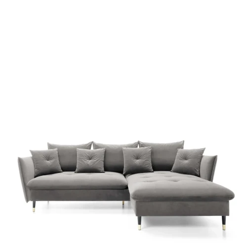 Elegancki szary narożnik Glam o szerokości 258 cm w luksusowej tkaninie velvetowej.