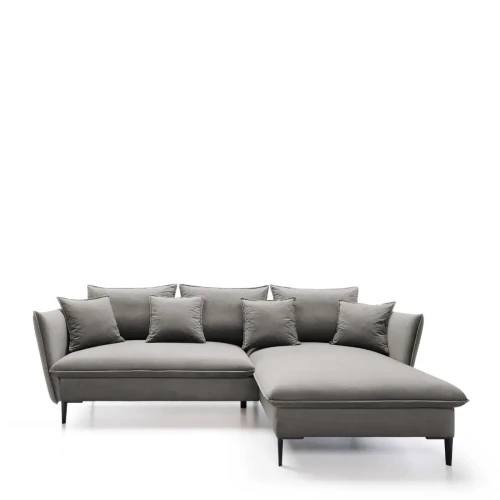 Nowoczesny szary narożnik Gloss o szerokości 258 cm w luksusowej tkaninie velvetowej Riviera 91.