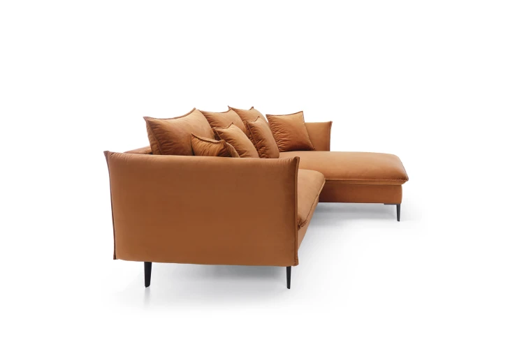Profil boczny narożnika Gloss prezentujący wysokość całkowitą 90 cm oraz minimalistyczną formę podłokietnika.