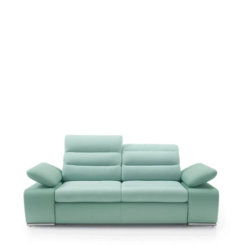 Nowoczesna jasnozielona sofa Korfu o szerokości 214 cm w luksusowej tkaninie welurowej.