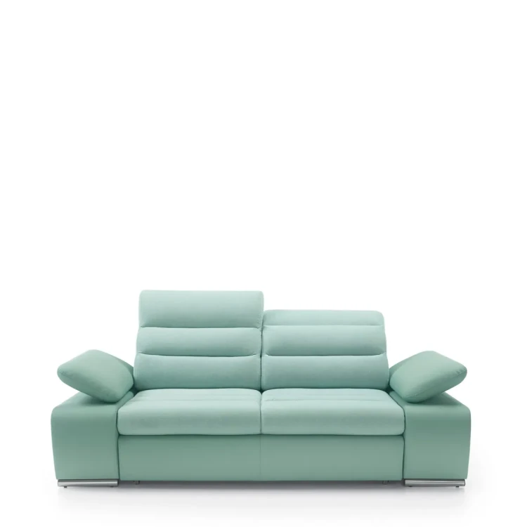 Nowoczesna jasnozielona sofa Korfu o szerokości 214 cm w luksusowej tkaninie welurowej.