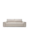 Nowoczesna beżowa sofa rozkładana Fiord o szerokości 257 cm v sztruksowej tkaninie welurowej Poso 100.
