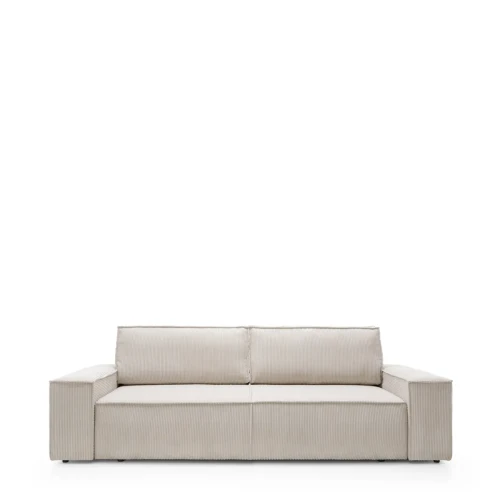 Nowoczesna beżowa sofa rozkładana Fiord o szerokości 257 cm v sztruksowej tkaninie welurowej Poso 100.