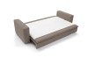 Brązowa sofa Tilia rozłożona do funkcji spania o równej i stabilnej powierzchni nocnej 140x200 cm.