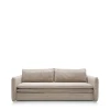 Kompaktowa ciemnobeżowa sofa rozkładana Tilia Slim o szerokości 230 cm w sztruksowej tkaninie welurowej Poso 002.