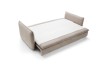 Ciemnobeżowa sofa Tilia Slim rozłożona do funkcji spania o równej powierzchni nocnej 140x200 cm.