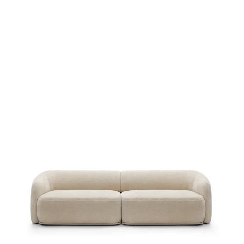 Nowoczesna jasnobeżowa sofa modułowa Nobo 2L+2R o szerokości 288 cm w tkaninie Dress Me 16 zaprezentowana na białym tle.