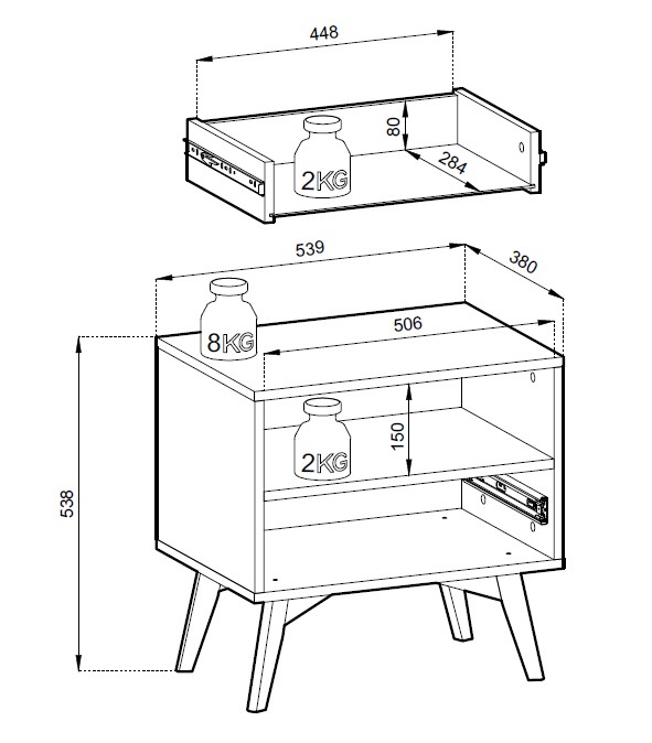 Schemat techniczny szafki Forest S54 z wymiarami: szerokość 54 cm wysokość 54 cm