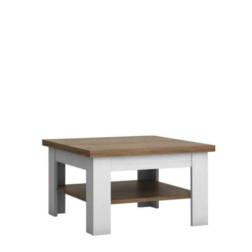 Kompaktowy kwadratowy stolik kawowy ława Prowansja ST o wymiarach 70x70 cm w kolorze Sosna Andersen z masywnym blatem 36 mm, widok z przodu na białym tle.