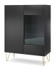 Elegancka witryna Harmony 97 cm czarny mat marmur i złoto ujęcie bryły pod kątem prezentujące szklane elementy