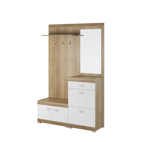 Komplet mebli do przedpokoju Stella dąb riviera i biały, ujęcie pod kątem prezentujące głębokość 34 cm i układ szafek miniatura