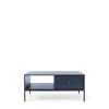 Stolik kawowy granatowy Mono ML104, widok z przodu, złoty uchwyt szuflady, navy blue i czarny metalowy stelaż loft
