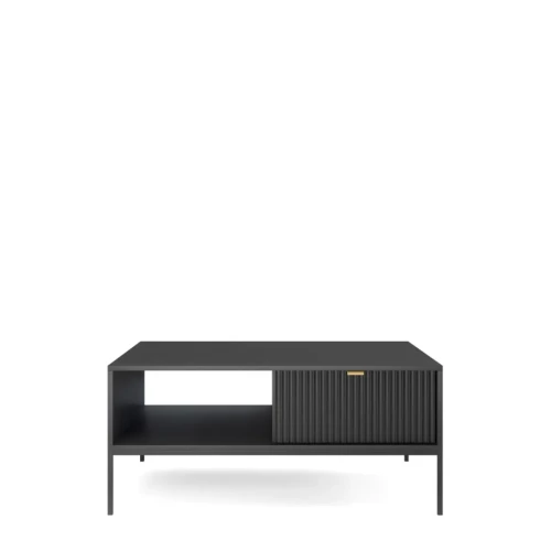 Stolik kawowy czarny Nova L104, widok z przodu, szerokość 104 cm, czarny matowy blat i nowoczesny design