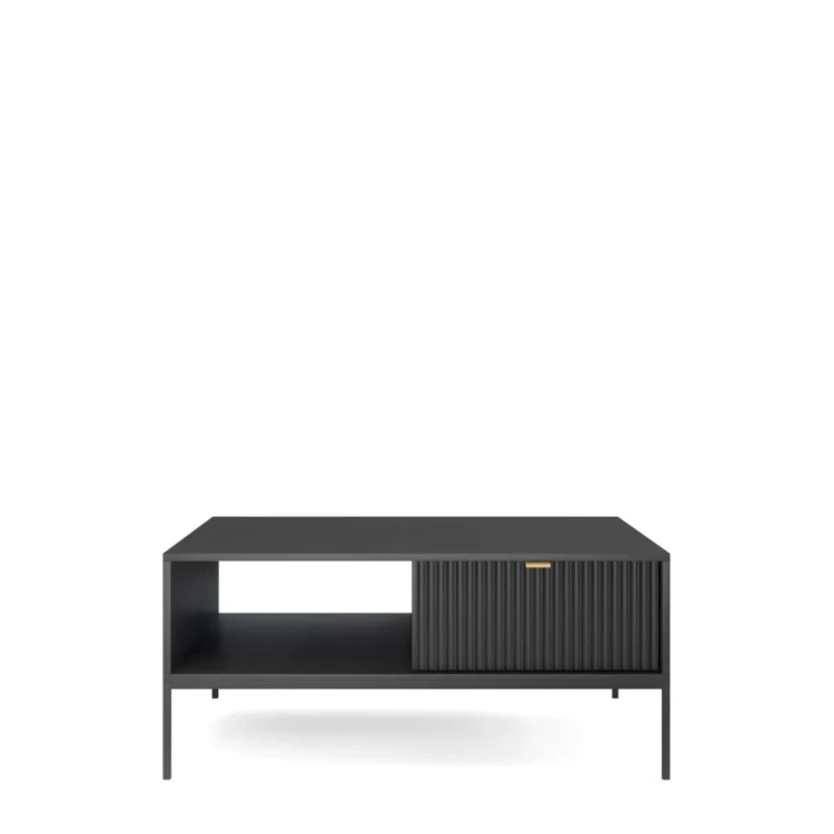 Stolik kawowy czarny Nova L104, widok z przodu, szerokość 104 cm, czarny matowy blat i nowoczesny design