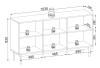 Rysunek wymiarowy szerokiej komody Japandi K154: szerokość 153,5 cm, wysokość 83,5 cm, głębokość 39 cm