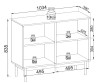Rysunek techniczny komody Japandi K104 z wymiarami: szerokość 103,4 cm, wysokość 83,5 cm, głębokość 39 cm