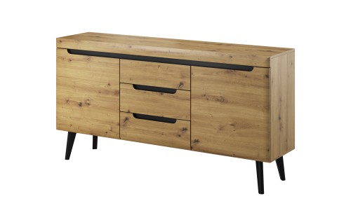 Szeroka komoda Nordi NKSZ160 dąb artisan szuflady szafki czarne nogi