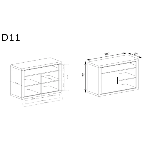 Rysunek techniczny RTV Dallas D-11 Dąb Truflowy – wymiary