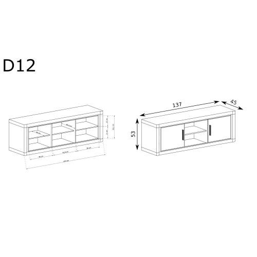 Rysunek techniczny RTV Dallas D-12 Dąb Truflowy – wymiary