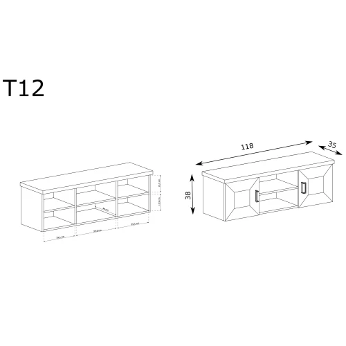 Rysunek techniczny RTV Tadeusz T-12 Dąb Lefkas – wymiary
