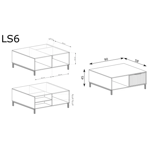 Rysunek techniczny Ława Linka Styles LS-6 Cashmere 18 – wymiary