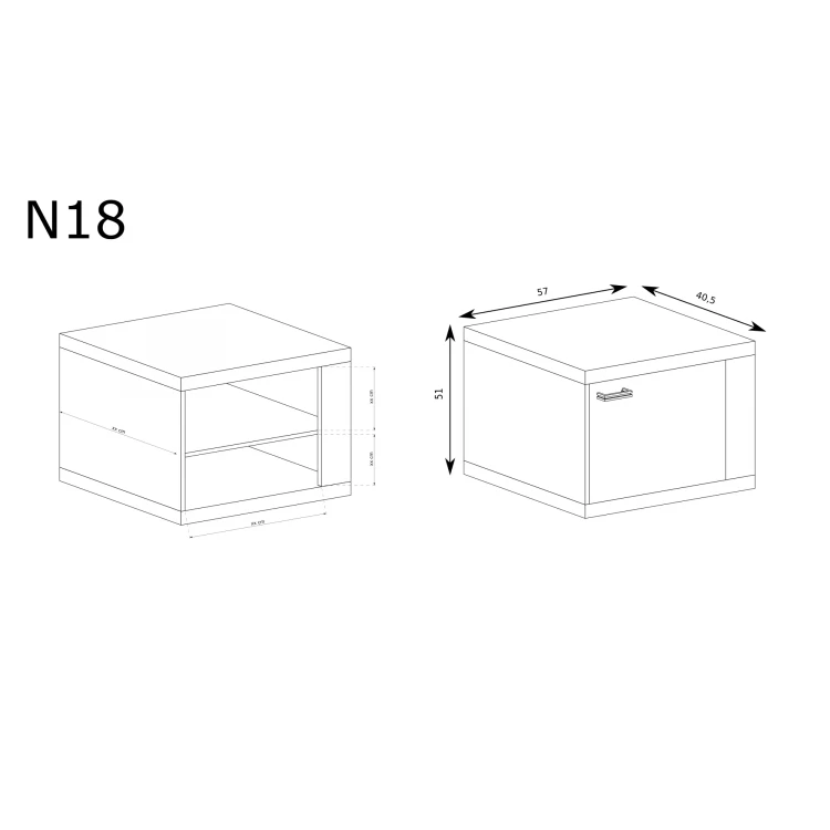 Rysunek techniczny Stolik Nocny Natural N18 Ribbeck – wymiary