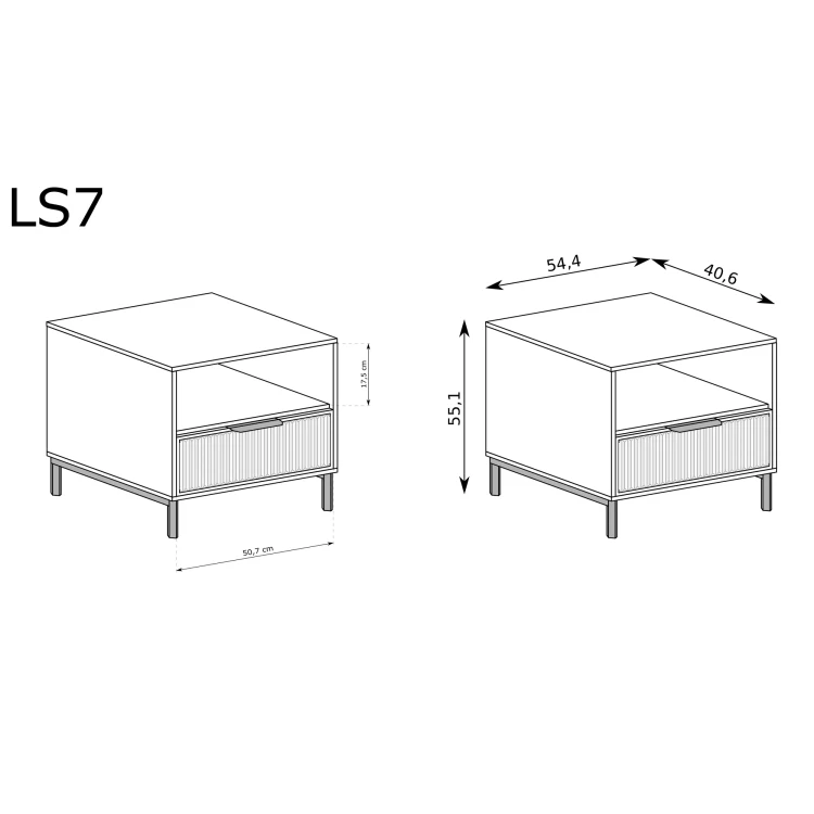 Rysunek techniczny Stolik Nocny Linka Styles LS-7 Cashmere 18 – wymiary