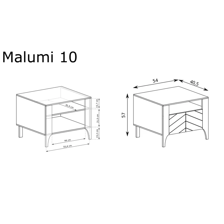 Rysunek techniczny Stolik Nocny Malumi MM-10 Czarny Painflow – wymiary