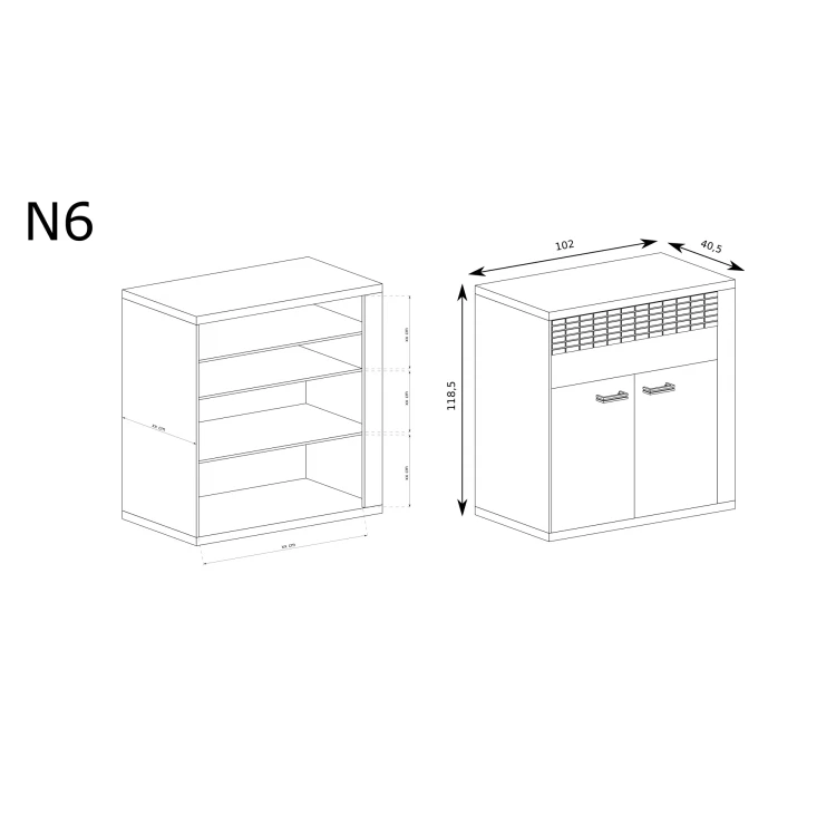 Rysunek techniczny Komoda Natural N6 Ribbeck – wymiary