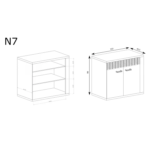 Rysunek techniczny Komoda Natural N7 Ribbeck – wymiary
