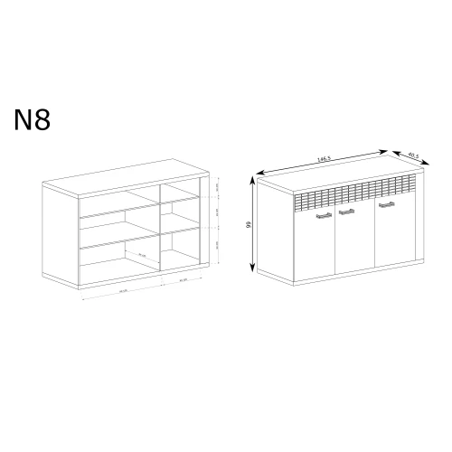 Rysunek techniczny Komoda Natural N8 Ribbeck – wymiary